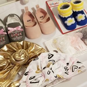 Baby girl shoes,turbans and hair band.